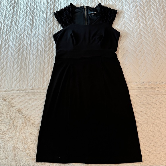 Saint Tropez West Black Ruffle Sleeve Sheath Size 8 Minimalist Quiet Luxury LBD - Picture 14 of 16